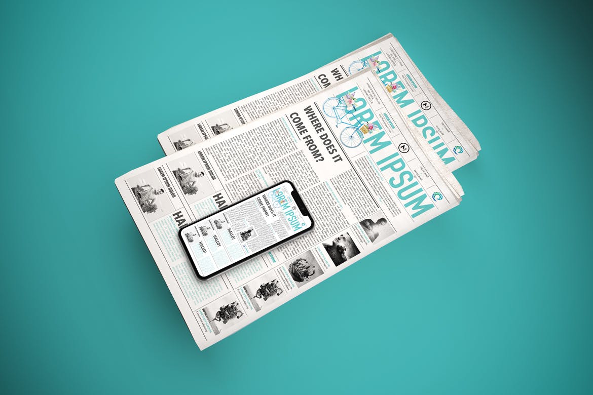 电子版报纸版式设计效果图样机 Newspaper App MockUp插图(5)