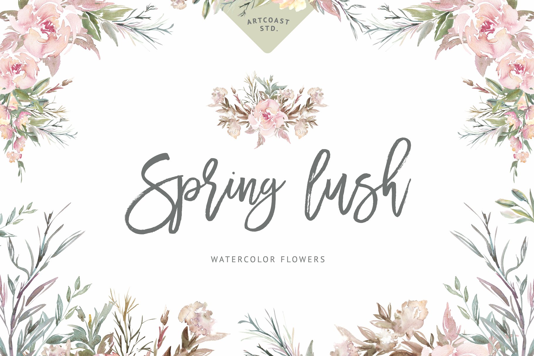 春天优雅花卉元素手绘素材合集 Spring Lush Flowers插图