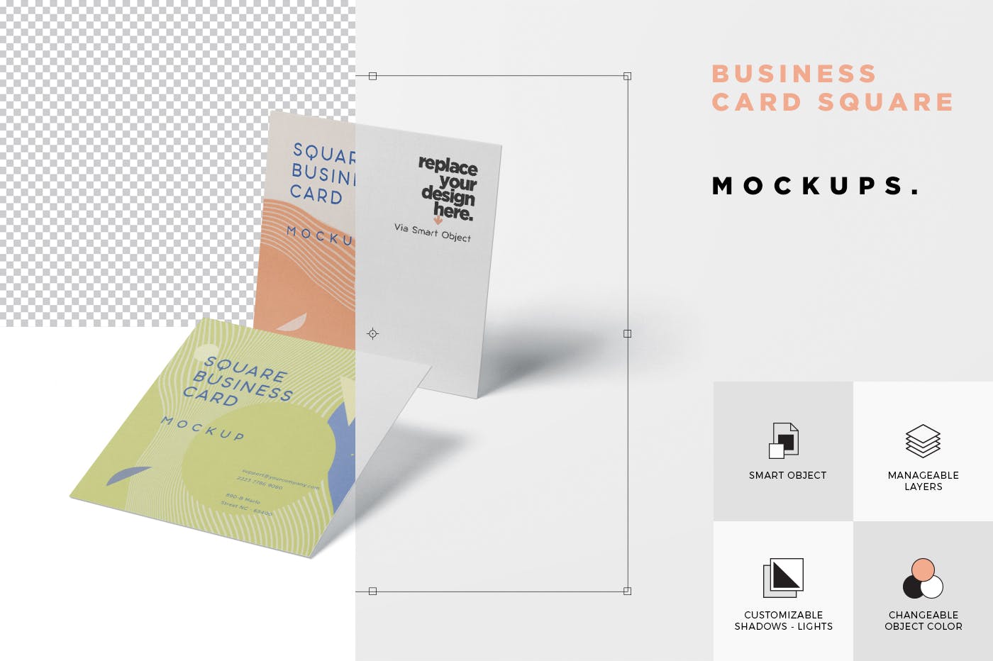 正方形创意企业名片设计阴影效果图样机 Business Card Mockup in Square Format插图(5)