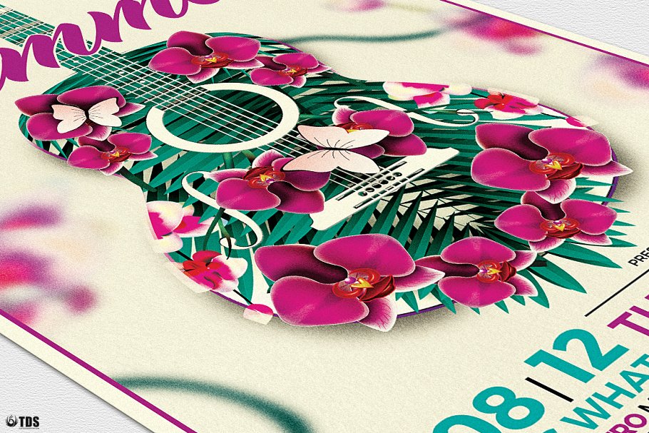 夏季吉他音乐会海报传单PSD模板 V1 Summer Unplugged Flyer PSD V1插图5