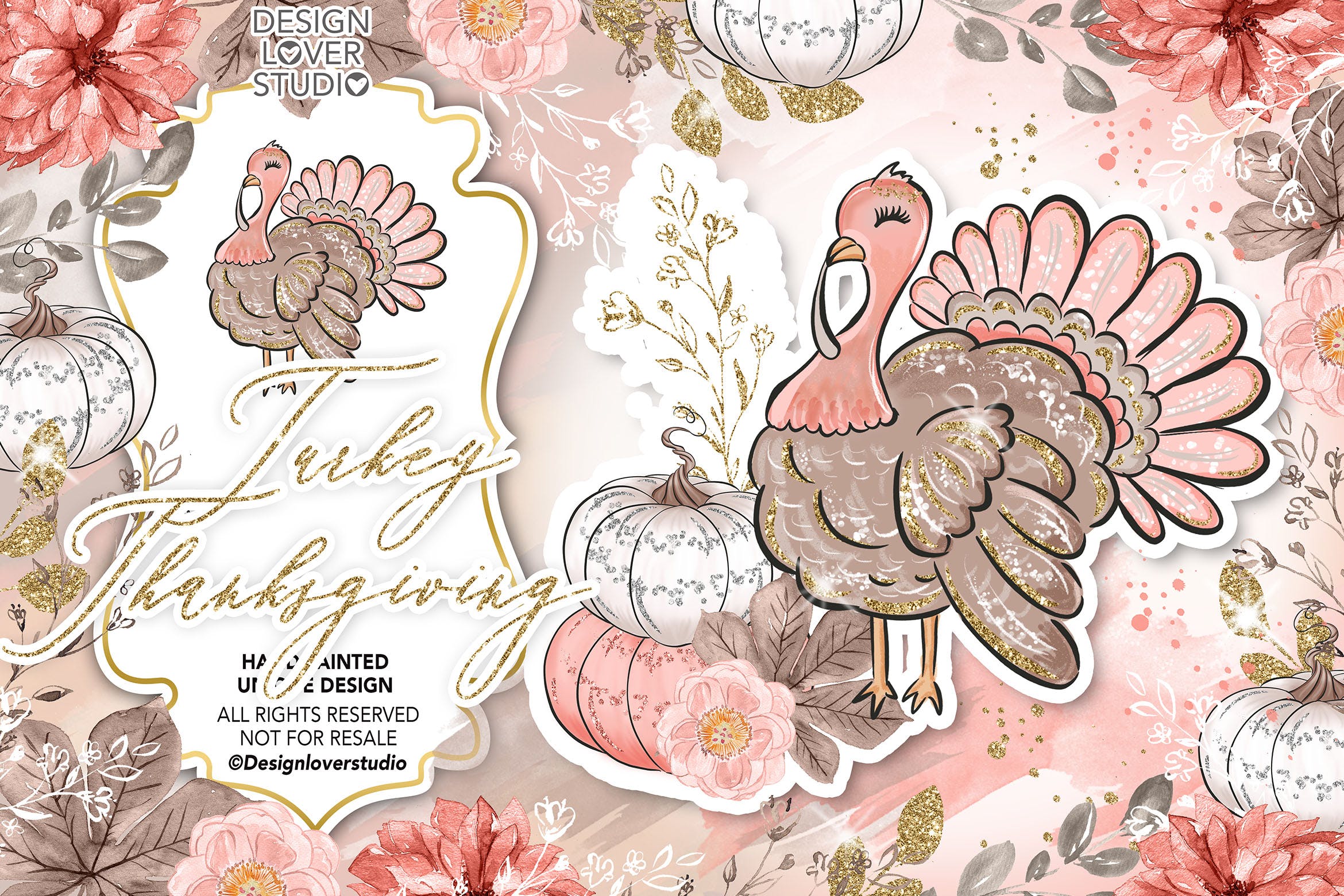 感恩节主题火鸡手绘图案数码纸张背景 Turkey Thanksgiving design插图