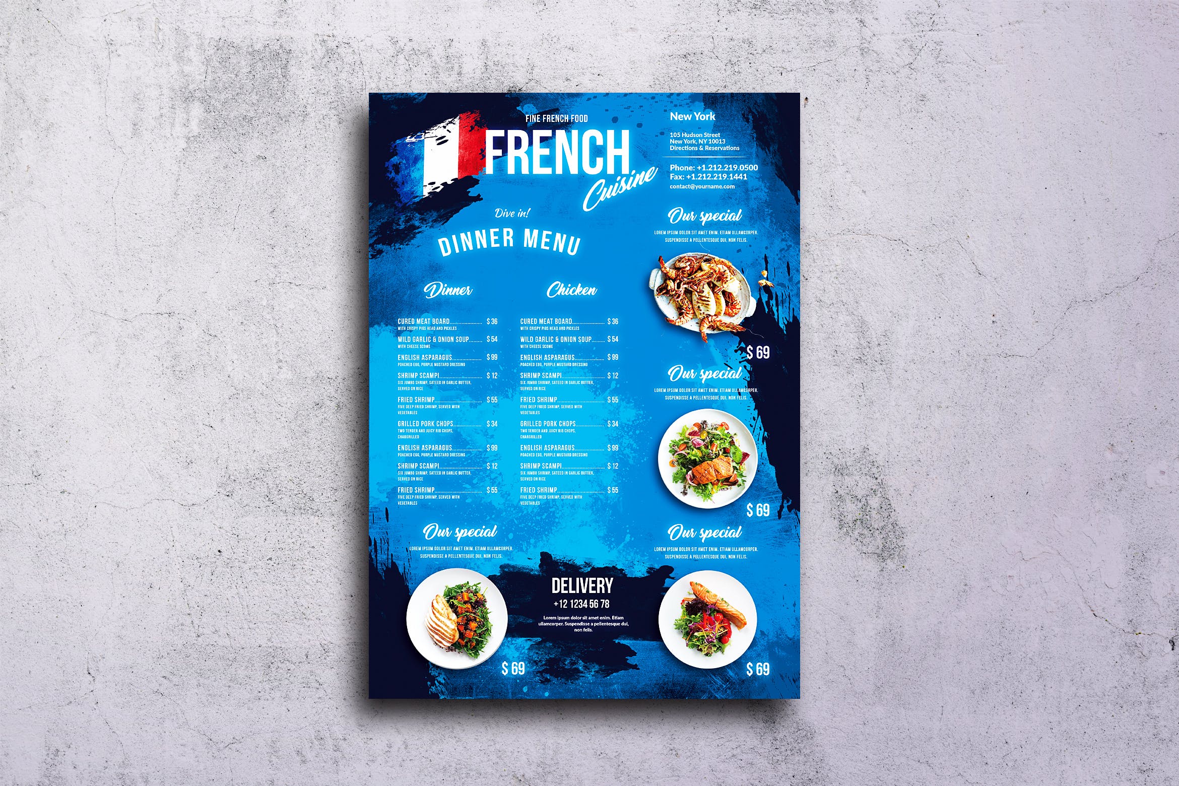 A3尺寸大小法式餐厅菜单海报设计模板 French Food Menu Design A3 Poster插图