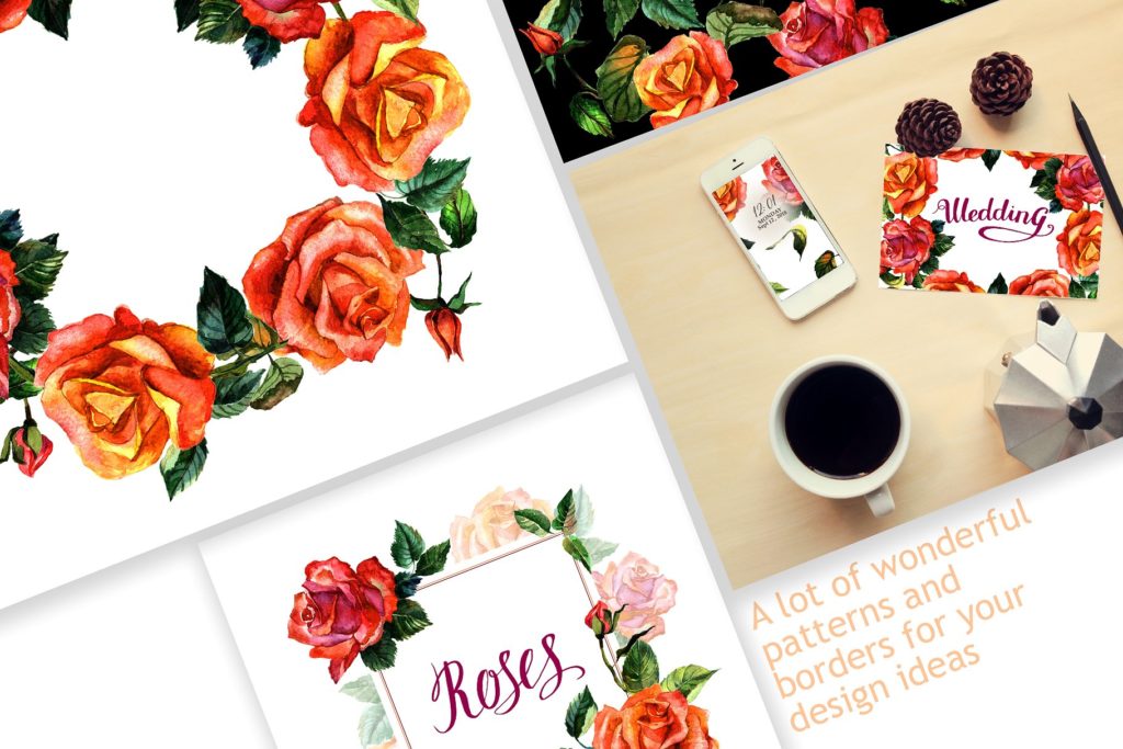 一组水彩手绘玫瑰花背景素材下载[png,jpg]插图2