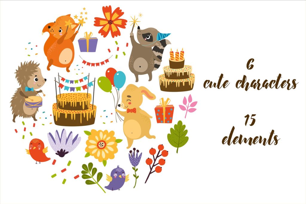 一组可爱动物生日主题背景素材下载[AI, EPS, JPG, PNG]插图2