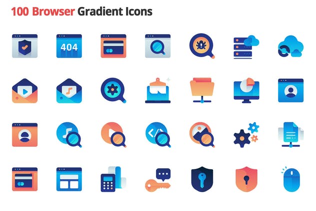 100枚浏览器主题渐变矢量图标 Browser Gradient Vector Icons插图(1)
