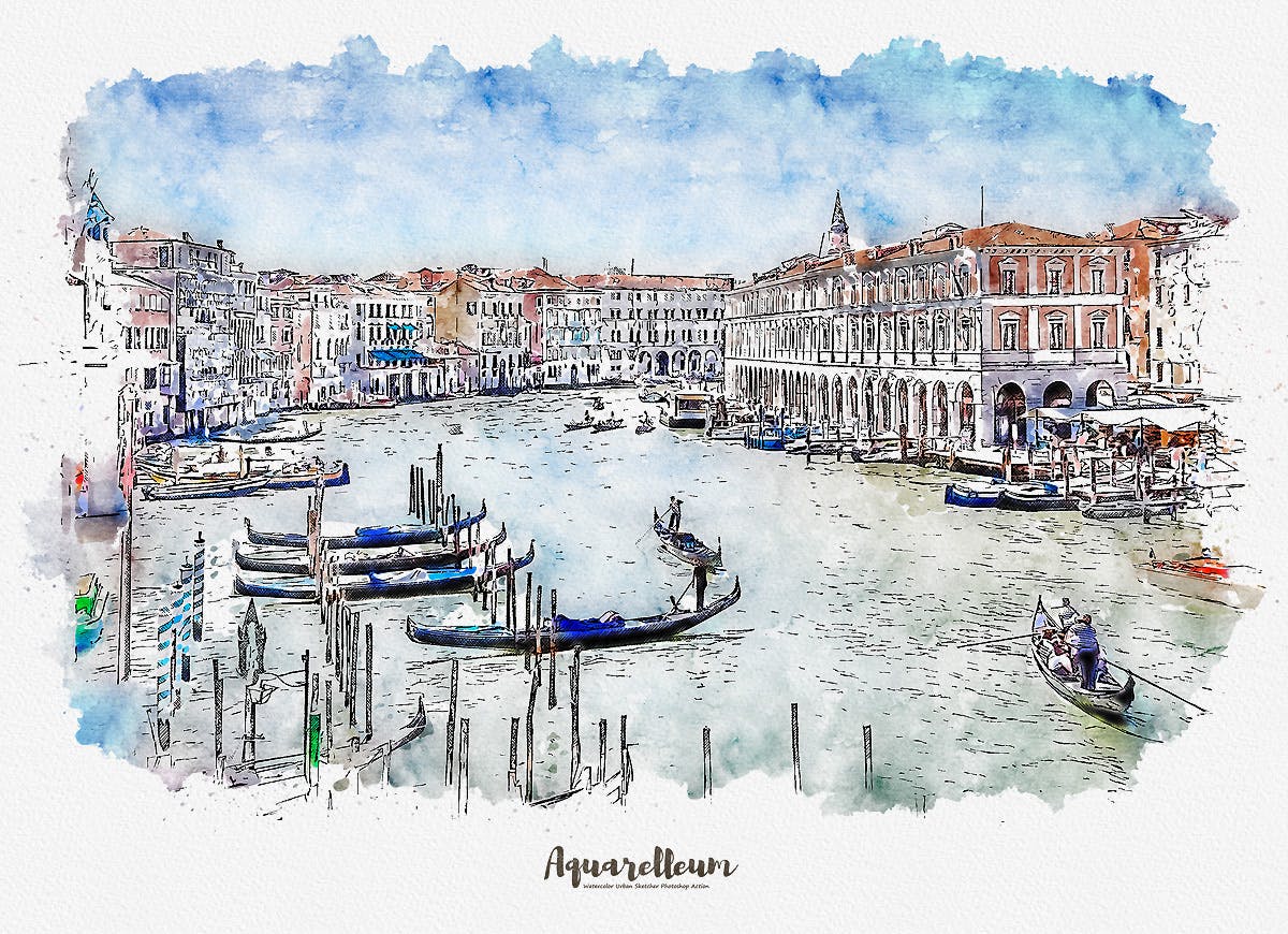 城市风景转水彩&铅笔素描效果PS动作 Aquarelleum – Urban Sketch Photoshop Action插图(12)