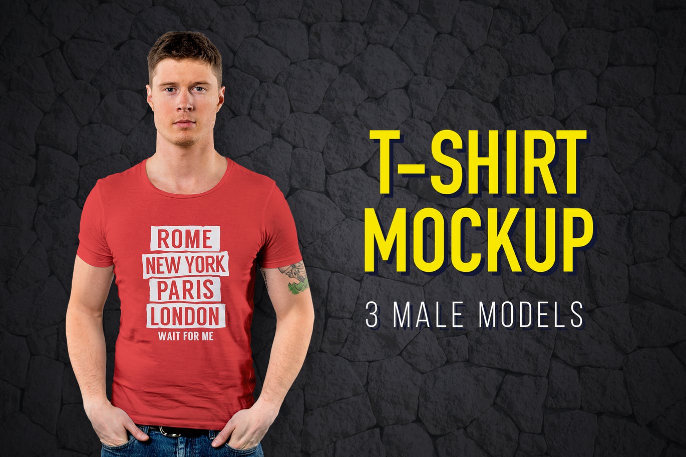 男士T恤服装设计模特上身效果图样机 T-Shirt Mockup插图
