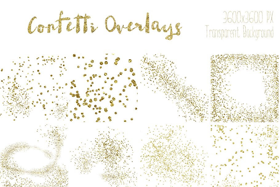 金色五彩纸屑叠层背景 Gold Confetti Overlays/Backgrounds插图3