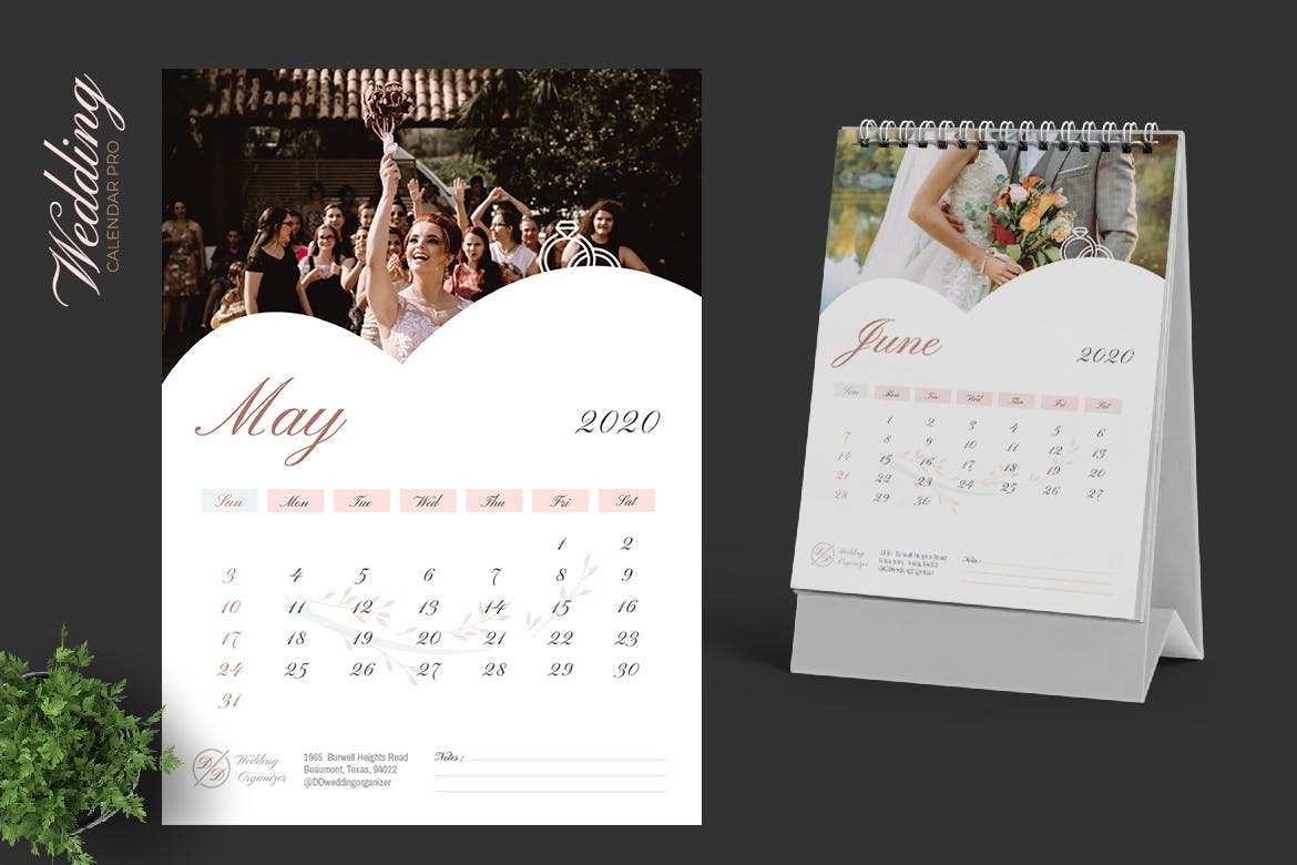 2020年婚纱摄影主题活页台历表设计模板 2020 Wedding Calendar Pro插图3