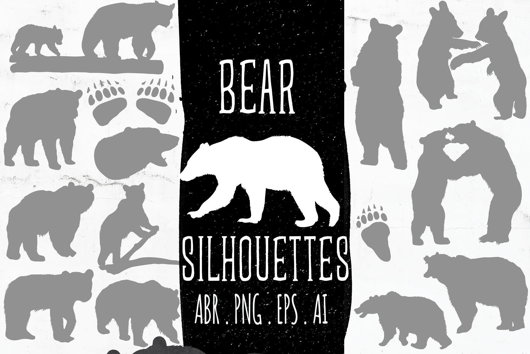熊BB&妈妈轮廓矢量图形&PS笔刷 Baby & Mama Bear Silhouettes插图3