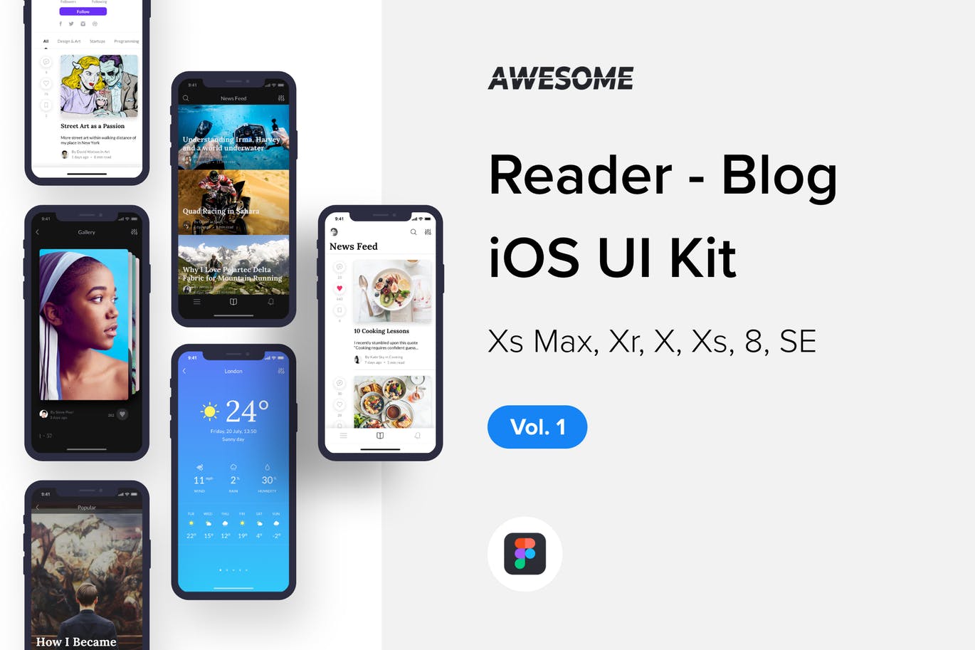 iOS平台信息流阅读APP应用设计套件v1[Figma] Awesome iOS UI Kit – Reader Blog Vol. 1 (Figma)插图