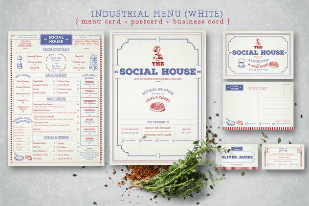 复古设计风格西餐厅菜单设计PSD模板 Industrial Vintage Menu插图(2)