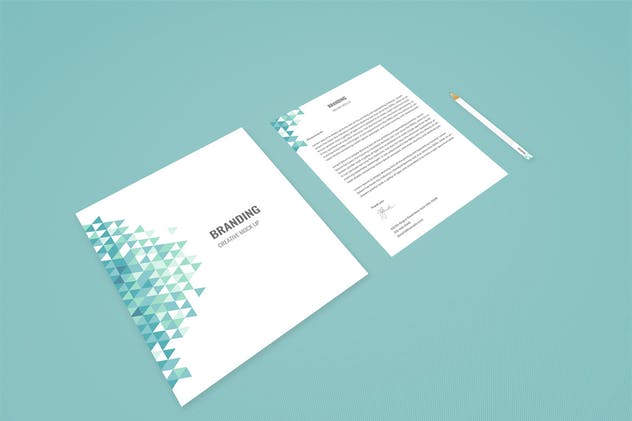 企业品牌办公用品样机模板 Branding Identity Mock Up – Teal Tirangles插图(1)