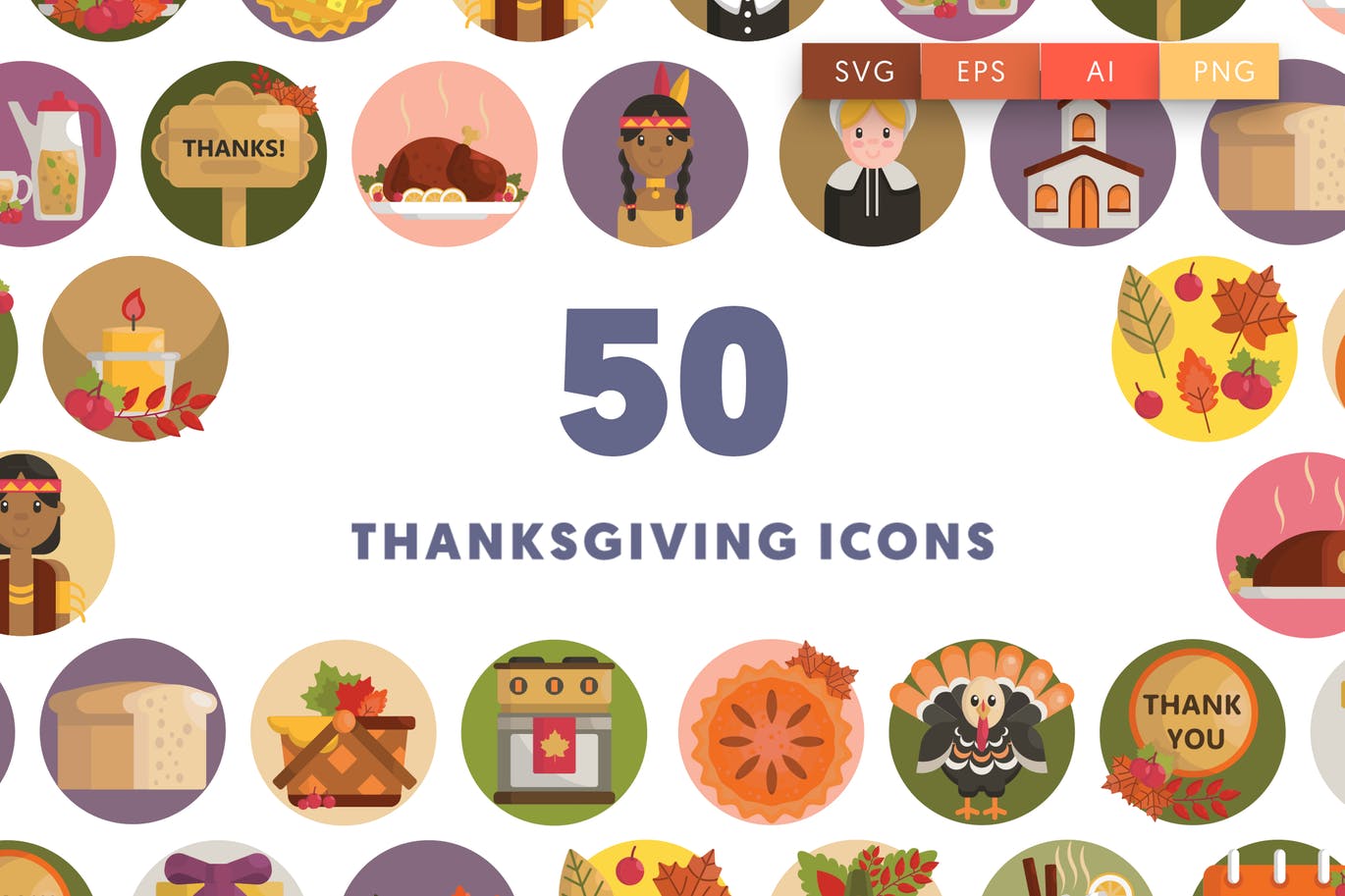 50枚感恩节主题矢量图标素材 50 Thanksgiving Icons插图