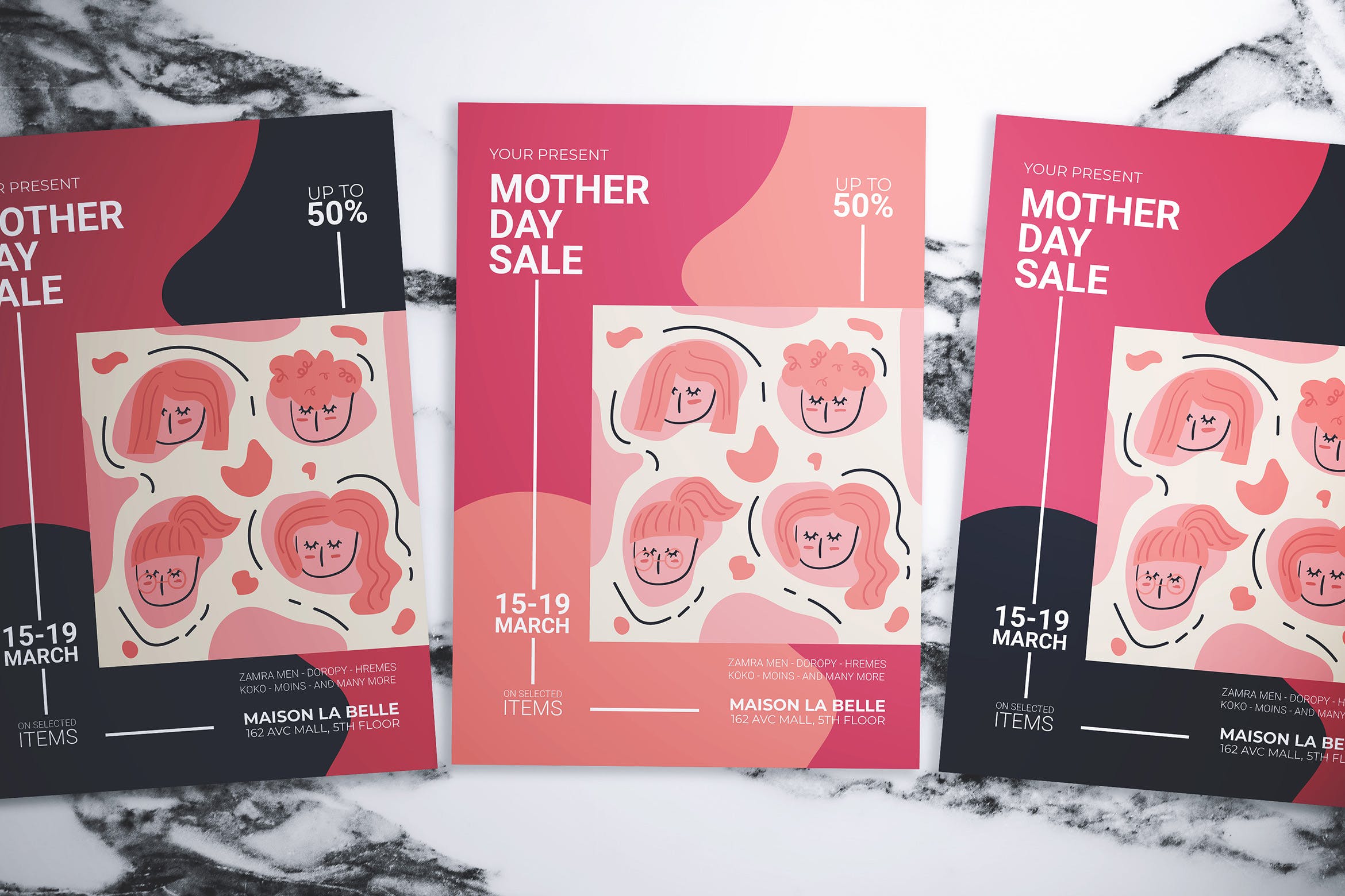 抽象孟菲斯风格母亲节促销活动海报设计模板 Mother Day Sale Flyer插图