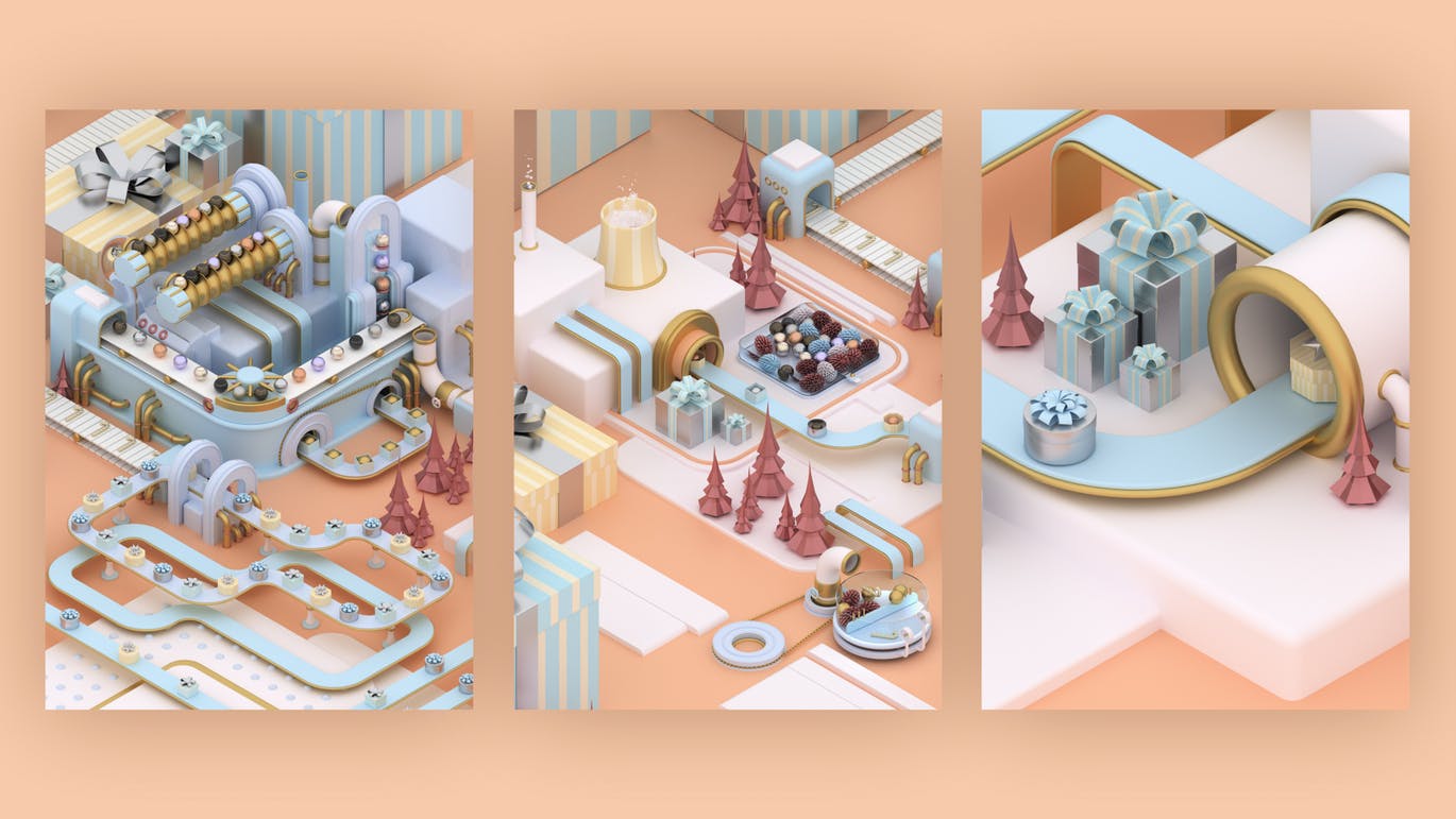 3D建模圣诞节主题概念工厂场景PNG素材 Christmas Factory插图9