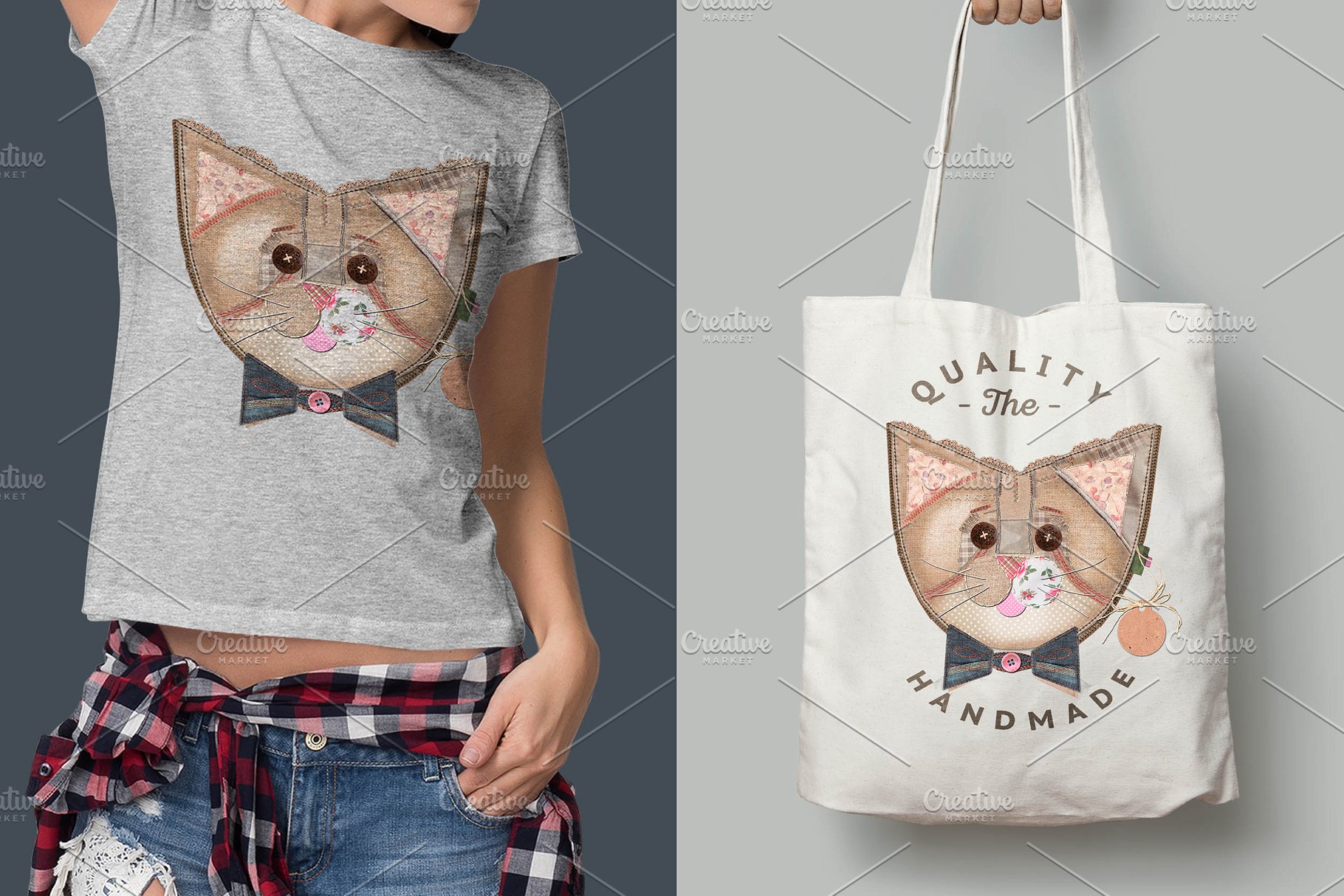 布艺拼接缝制风格猫动物插画 CATS ON PATCH插图(8)