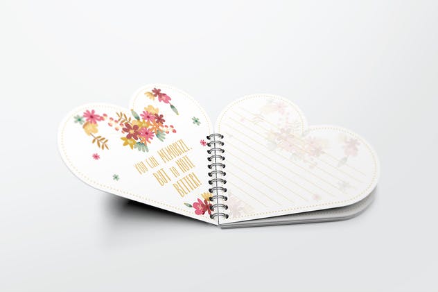 活页装订心形记事本样机模板 Heart Shape Notebook Mockups插图(3)