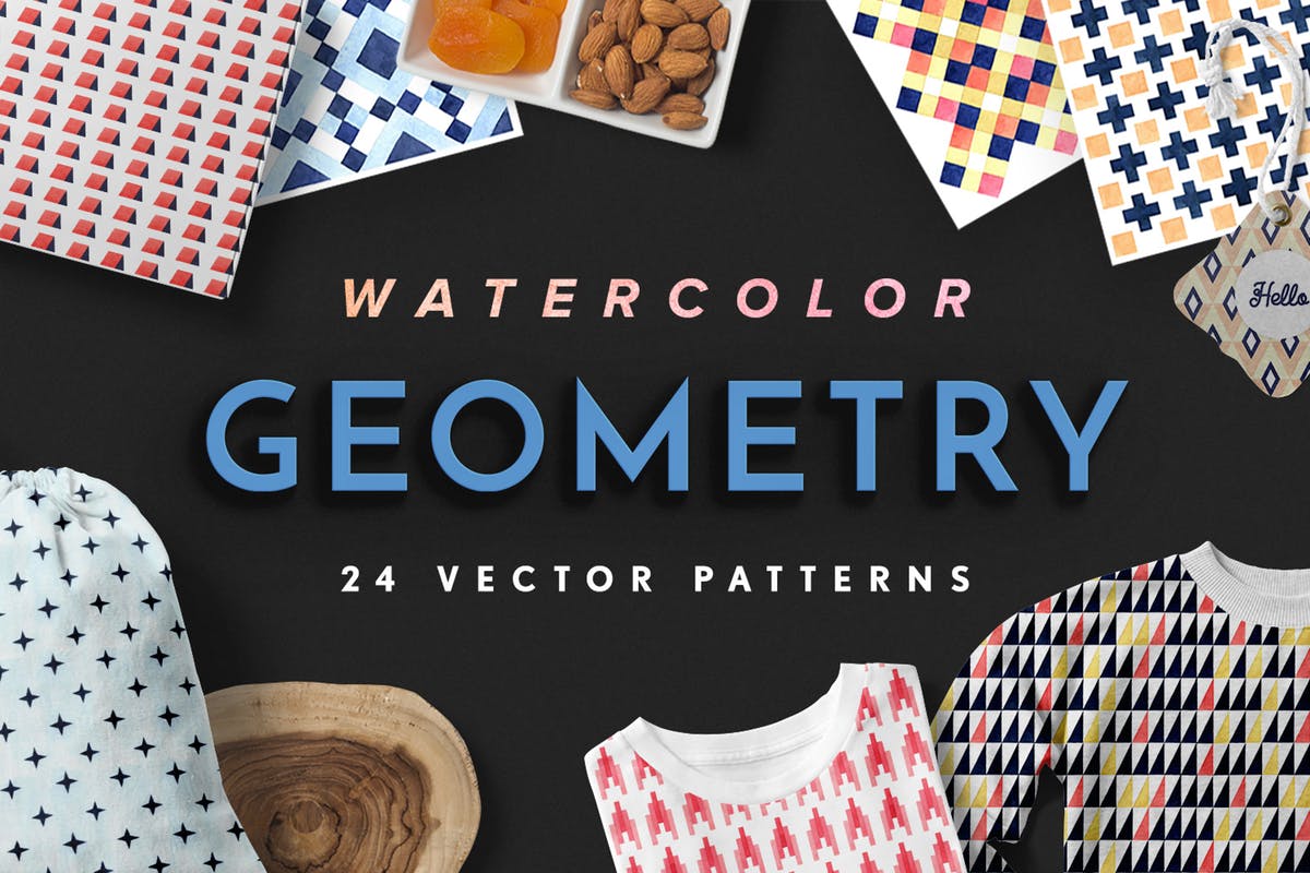 几何水彩矢量图案设计素材包 Geometry Watercolor Vector Patterns插图