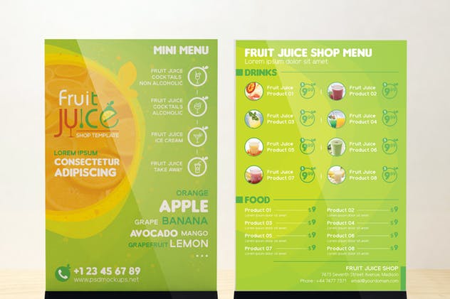 果汁冷饮饮料店点餐菜单PSD模板 Fruit Juice Shop/ Take-out Brochure and Mini Menu插图(6)