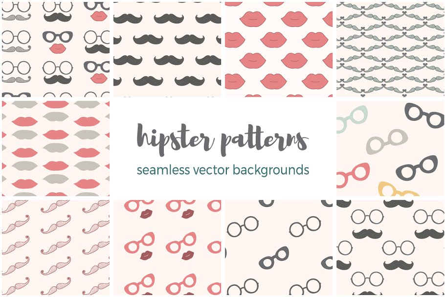 时髦墨镜胡子先生潮人装饰图案 Hipster Patterns插图