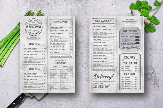 经典设计分隔单页披萨店/餐厅菜单模板 Single Page A4 & US Letter Menu Bundle插图(3)