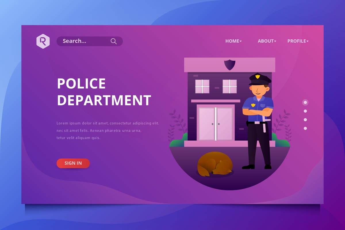 警察安保服务矢量插画网站着陆页模板 Police Department Web Header Vector Template插图