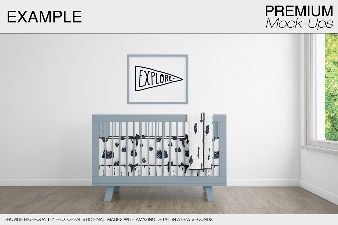 高品质的婴儿床 & 90个相框展示样机下载 Nursery Crib Wall & 90 Frames [psd]插图(6)