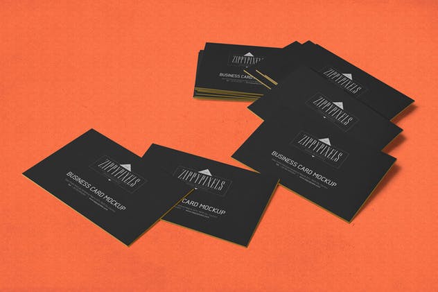 商业品牌/个人名片堆叠视图样机模板 5 Business Card Mockups In Stacked View插图(1)