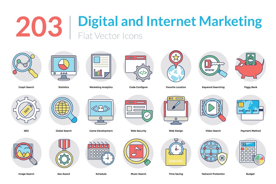 203个彩色数字市场营销图标 203 Digital Marketing Icons插图