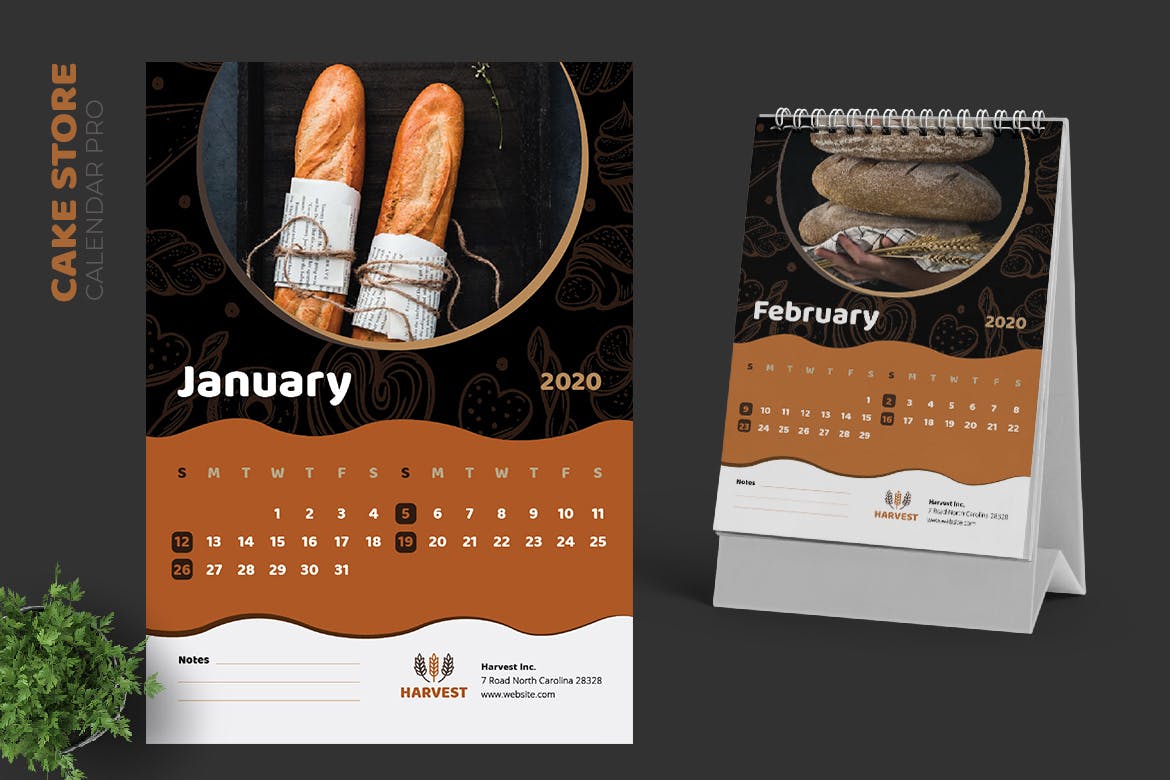 蛋糕品牌日历定制设计2020活页台历设计模板 2020 Cake Store Calendar Pro插图1
