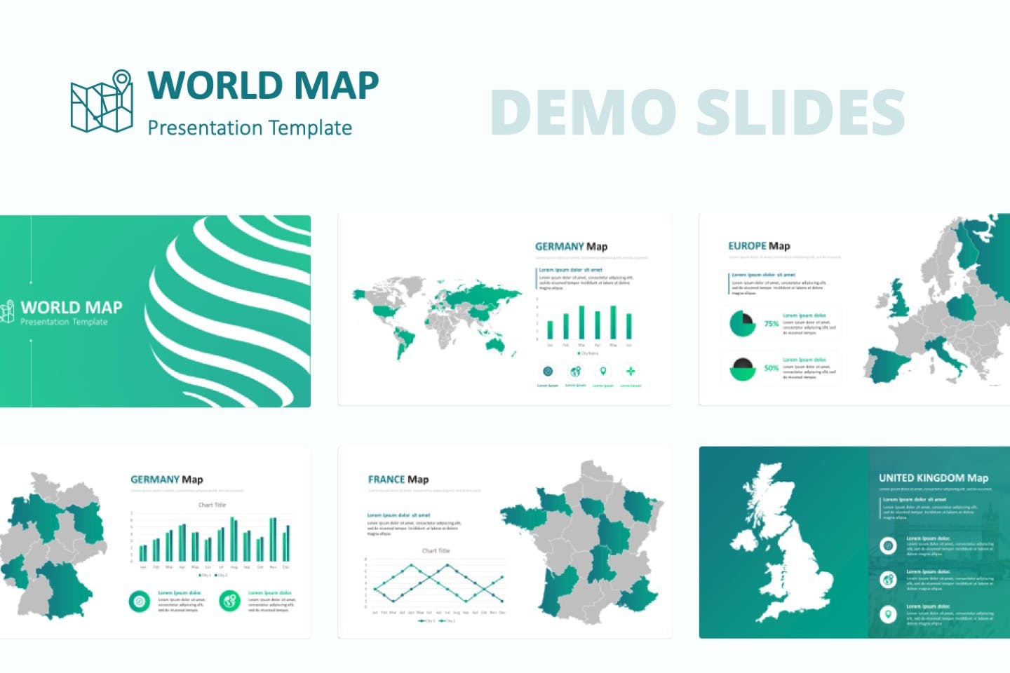 世界地图PPT幻灯片模板素材下载 World Maps powerpoint Template插图(2)