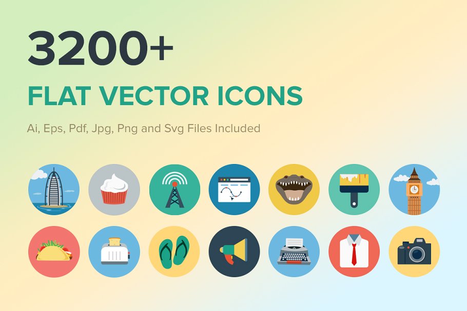 3200+扁平化风格矢量图标集 3200+ Flat Vector Icons插图