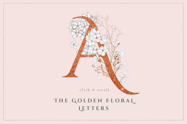美丽盛开金色花卉字母数字图集 Blooming Gold Floral Letters Numbers插图(5)