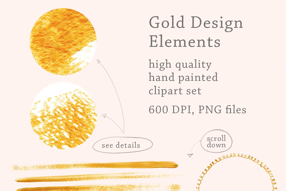 丙烯酸金属油漆插画图案 Gold Design Elements II插图1
