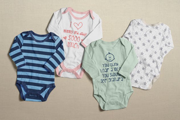 婴儿紧身连体衣样机模板 Baby Bodysuit Clothing Mock-up插图(2)