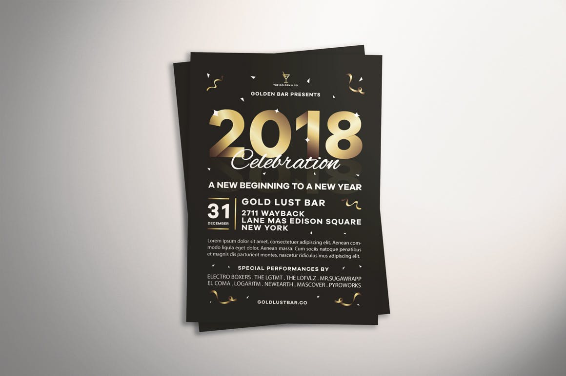 新年前夜金色文字海报传单模板v2 New Year’s Eve Flyer插图(2)