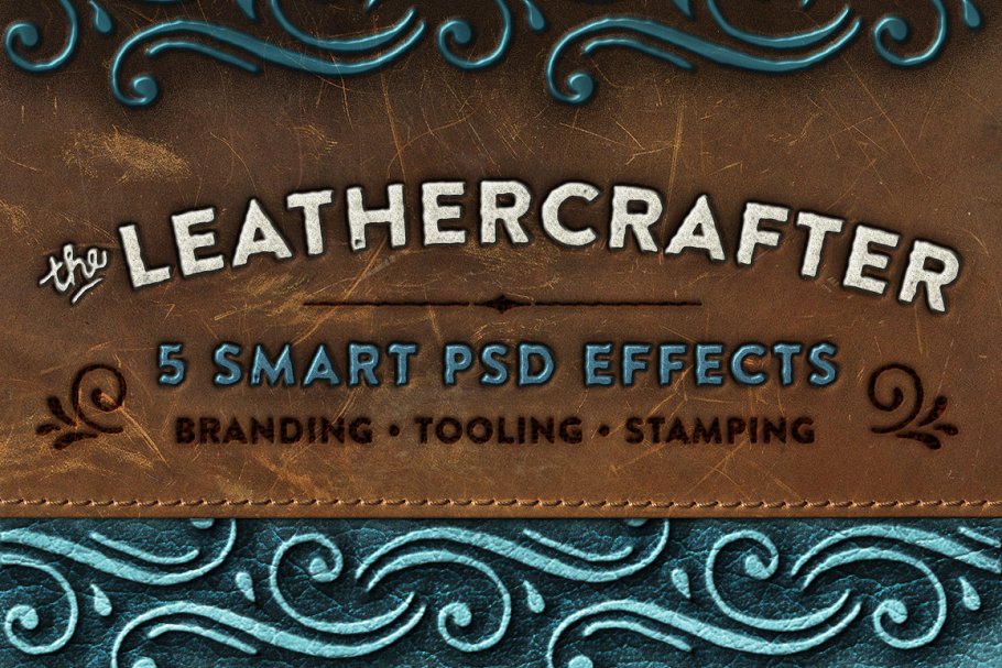 怀旧经典皮革真皮图层样式 The Leathercrafter – Smart PSD插图