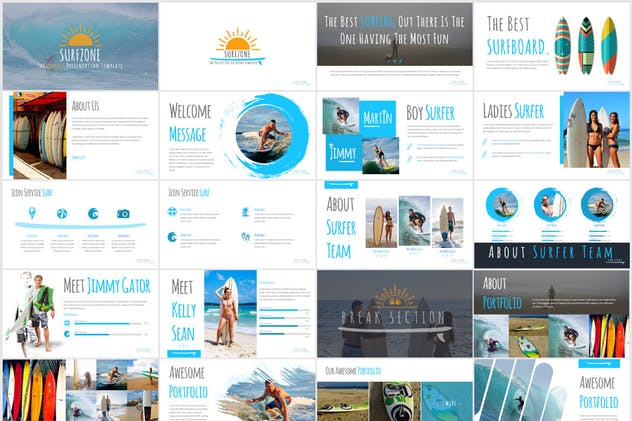 夏日冲浪运动主题PPT幻灯片素材 Surfzone – Powerpoint Template插图(1)