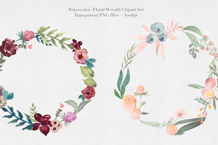 水彩花环插画集 Watercolor Floral Wreaths Vol.1插图3