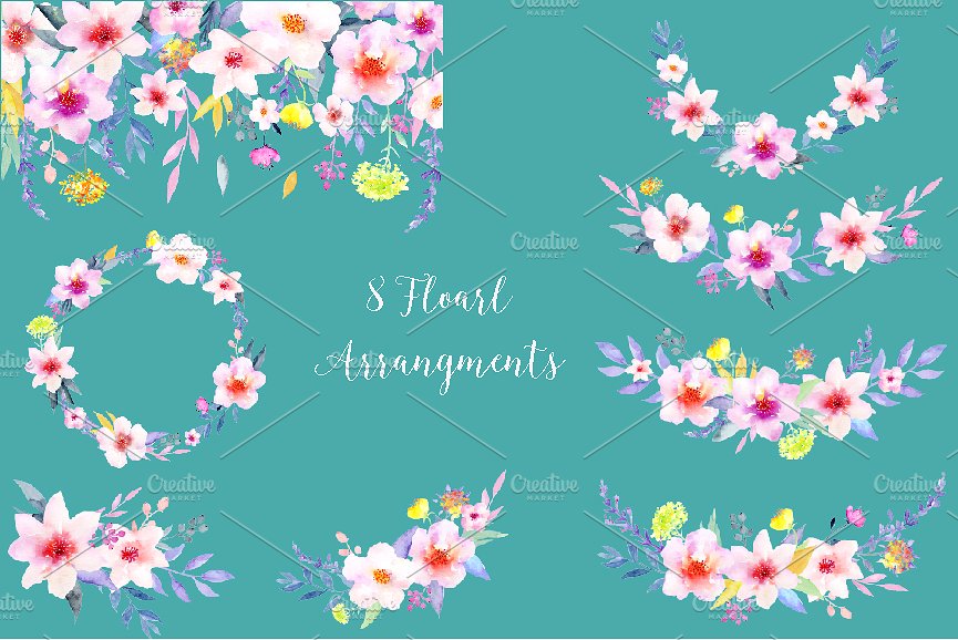 水彩花卉精品图案素材 Watercolor Flower Clipart Elegant插图(3)