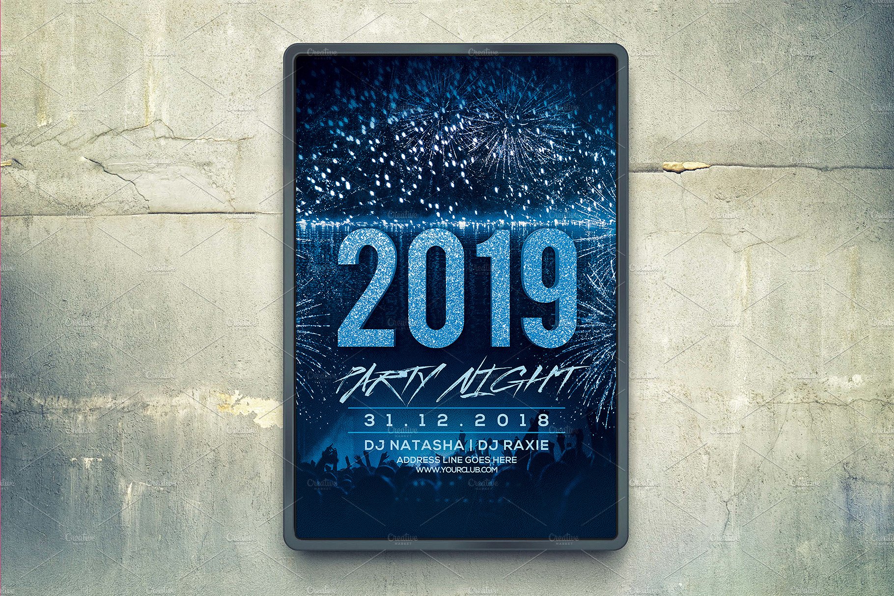 2019年新年前夜派对海报模板 [psd]插图2