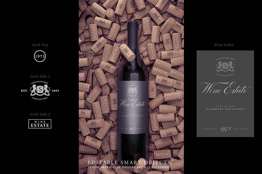 酒瓶软木塞实景样机模板 Wine Bottle Mock-Up on Corks插图(1)