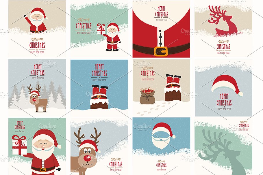 24个复古圣诞节手绘插画素材 24 Vintage Christmas Pack插图
