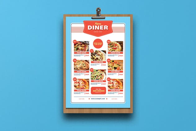 复古披萨店点餐菜单模板 Retro diner Menu插图(2)