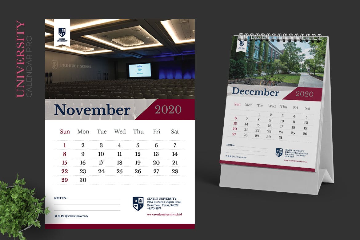 多行业通用可定制2020年活页台历表设计模板 2020 University Calendar Pro插图6