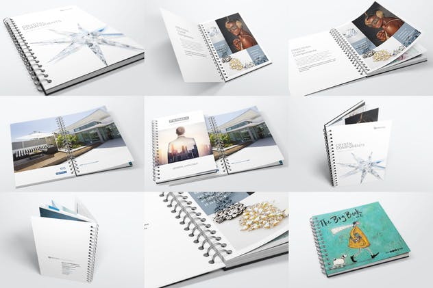 活页装订图书/目录样机 Spiral Bound Book / Catalogue Bundle Mockups插图(2)