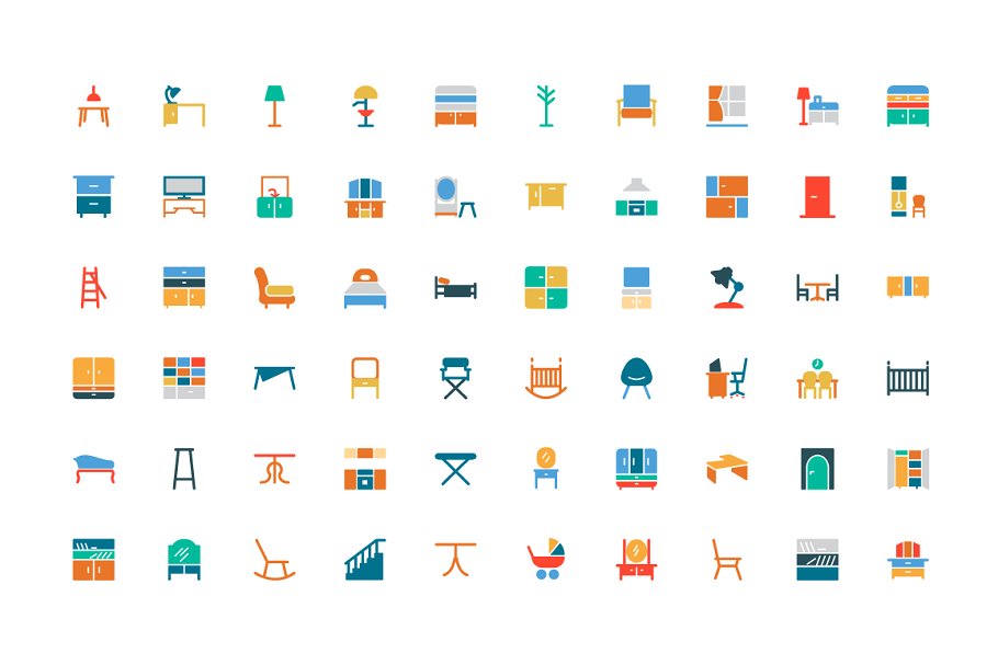 100枚家具家饰主题彩色图标 100 Furniture Colored Icons插图(1)