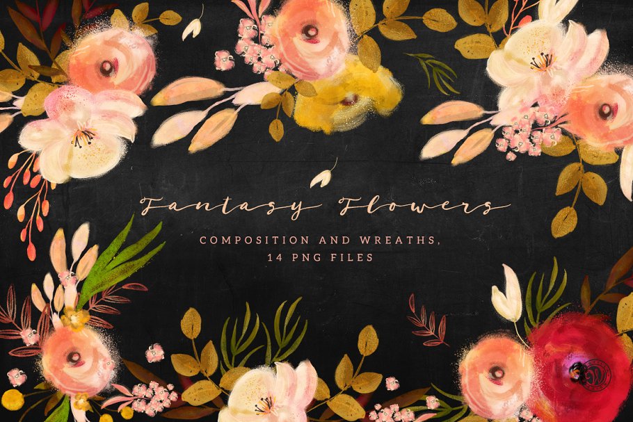 梦幻花卉手工剪贴画 Fantasy Flowers插图