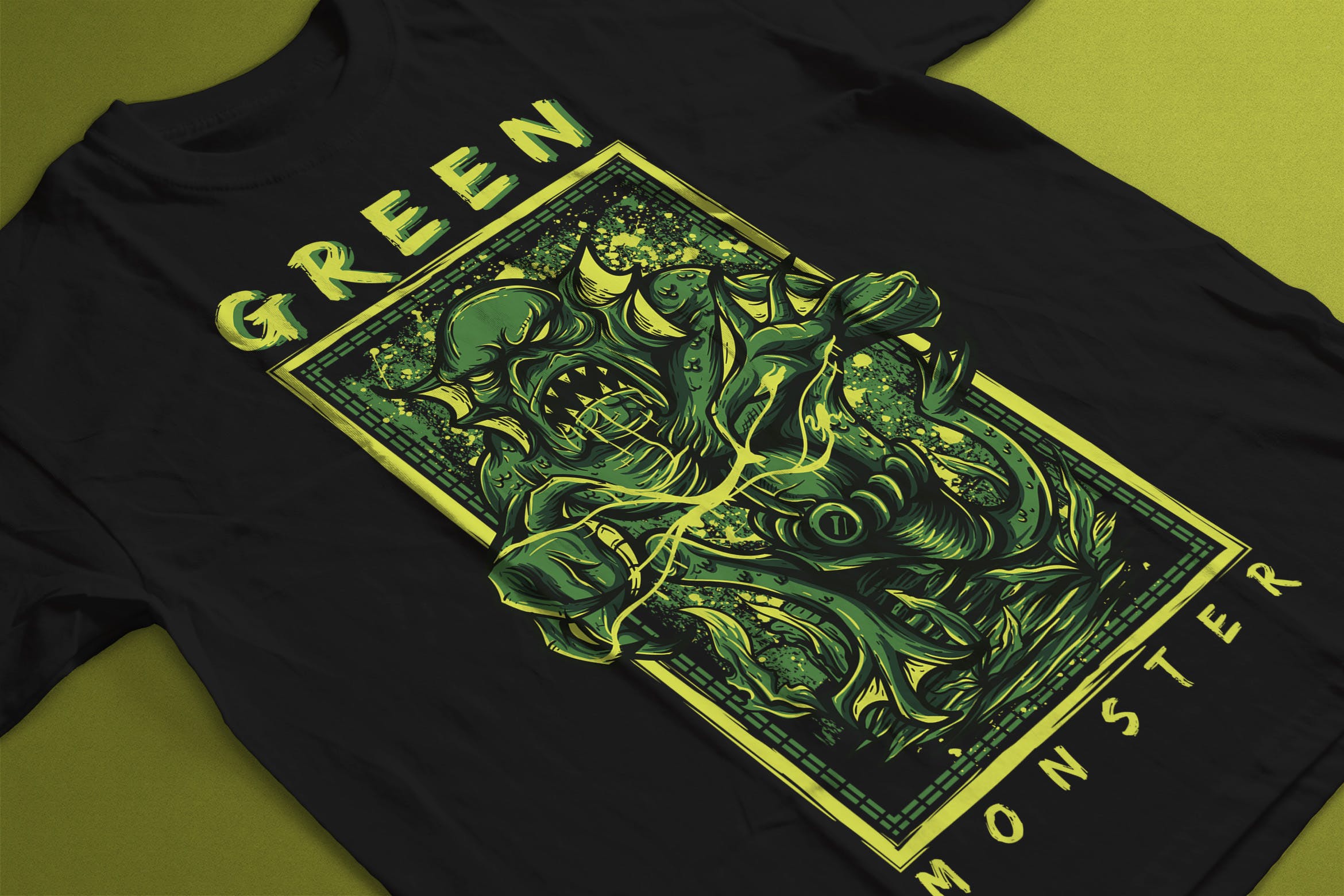 绿色怪兽手绘插画T恤印花图案素材 Green Monster插图